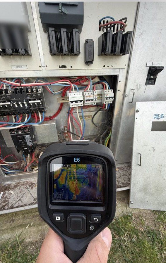 Thermal camera reading a hot spot on a live switchboard